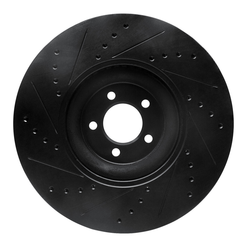 Jaguar XKR Brake Rotor (1) - Front Right - R1 Concepts - Drilled & Slotted - Black - `10-`24